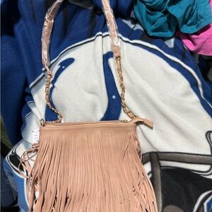Chic Beige Crossbody Bag with Fringe
